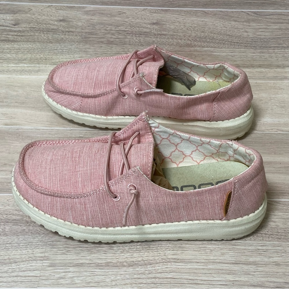 HEY DUDE / Girls Pink Wendy Linen Cotton Candy Shoes Size Y1-Y2